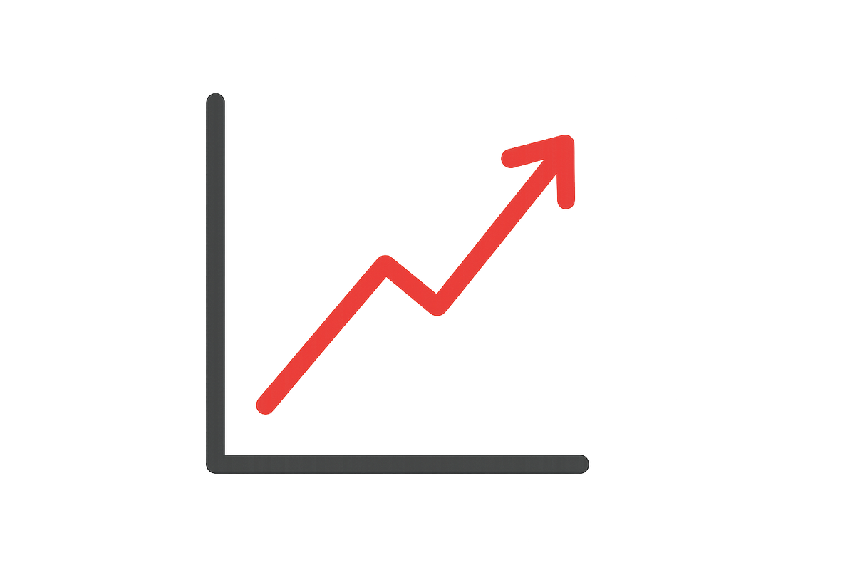 ícone de gráfico com linha vermelha subindo, fundo transparente